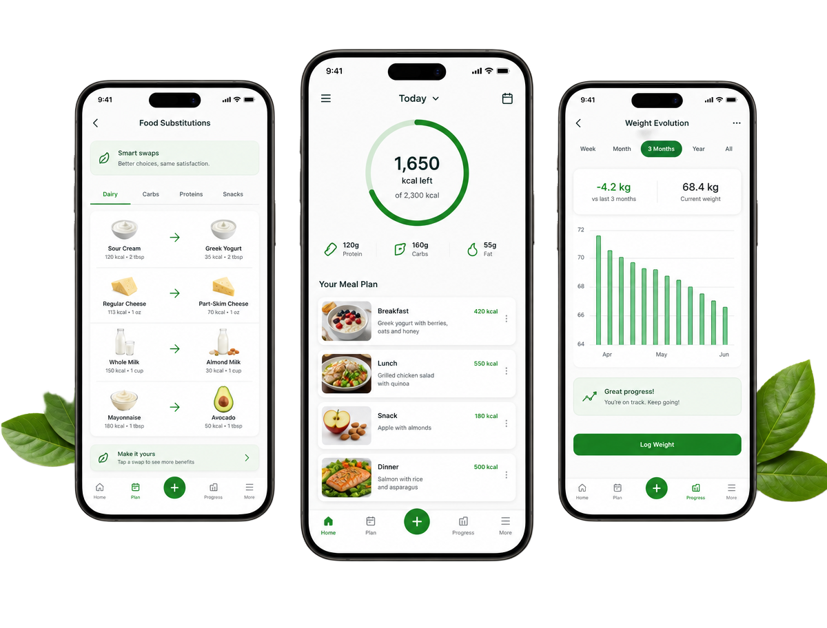 Tela de substituições de alimentos do NutriTrack